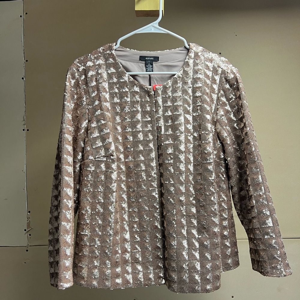 Alfani Beige Textured Sequin Blouse